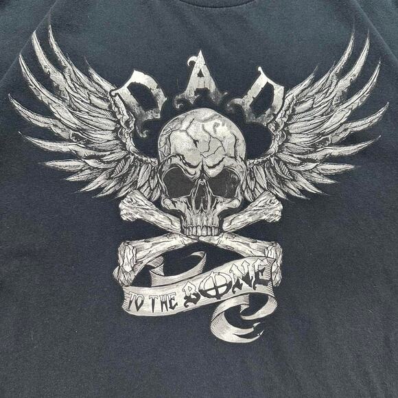 Y2K Skull Wings Grunge "Bad To The Bone" Tee Mens 2XL Black Grey Bones Shirt - Picture 2 of 6